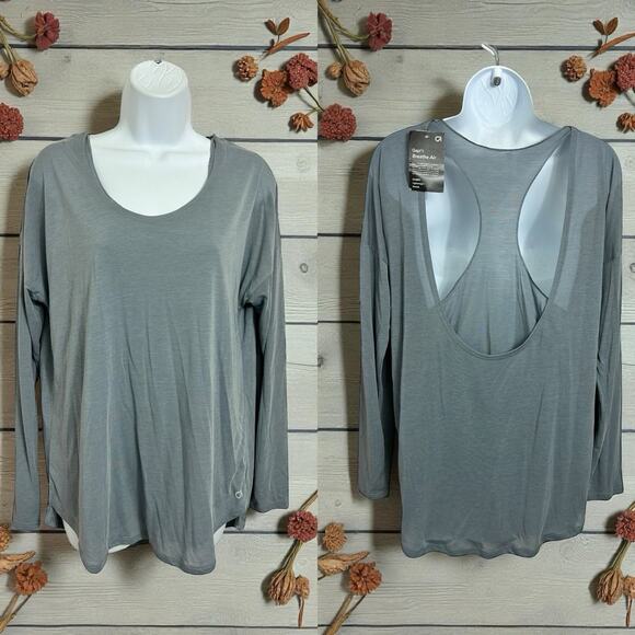 GapFit Breathe Air Lightweight Layered Top Sz M Long-Sleeve Open Back Shirt Gray - Picture 1 of 7